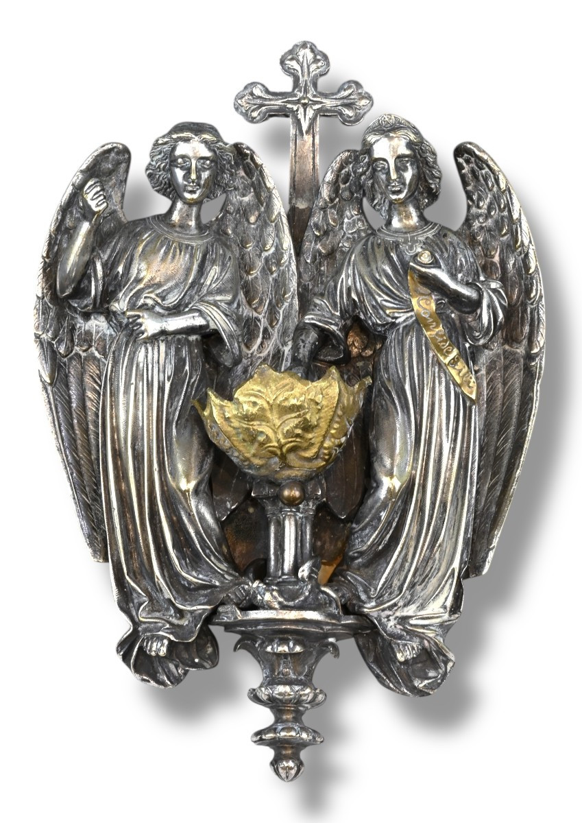Acquasantiera In Bronzo Argentato e Dorato - Italia XIX Secolo